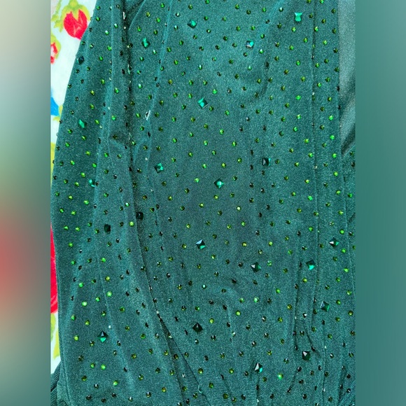 Windsor Green Bedazzled Long Sleeve Open Front Bodysuit - Picture 3 of 3